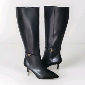 KURT GEIGER  BOOTS KENSINGTON Flexi Knee High heel Black Leather  SZ 38/ 7.5 NEW
